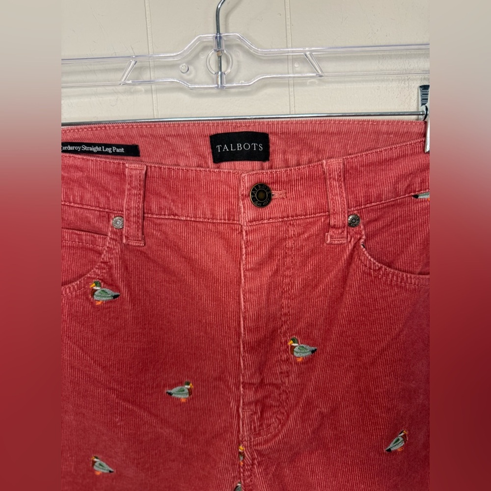 Talbots 6P Talbots Stretch Corduroy Straight Leg Pants - Mallard Embroidered - Picture 7 of 12